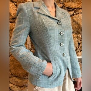 Tailored blue plaid Bebe jacket with side pockets size 8